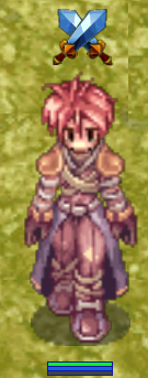 Personagem com o ícone de espadas cruzadas do PvP Mode acima da cabeça